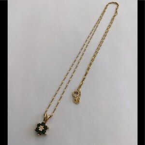 Vintage 14k Gold Emerald Diamond Necklace 80's